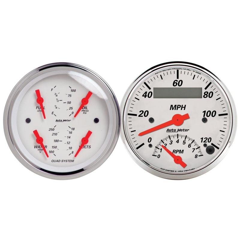 Autometer Arctic White 3-3/8 Quad Gauge and Tach/Speedo Combo Universal | 1309