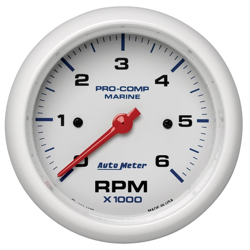 Autometer Marine White Ultra-Lite Gauge 3-3/8in Tachometer 6K RPM Universal | 200752