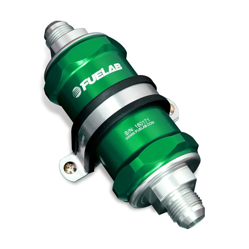 Fuelab 818 In-Line Fuel Filter Standard -6AN In/-8AN Out 6 Micron Fiberglass – Green