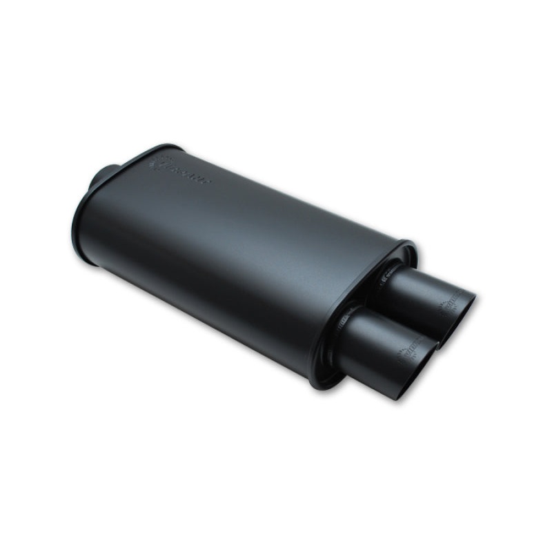 Vibrant StreetPower FLAT BLACK Oval Muffler with Dual 3in Outlets – 2.5in inlet I.D.