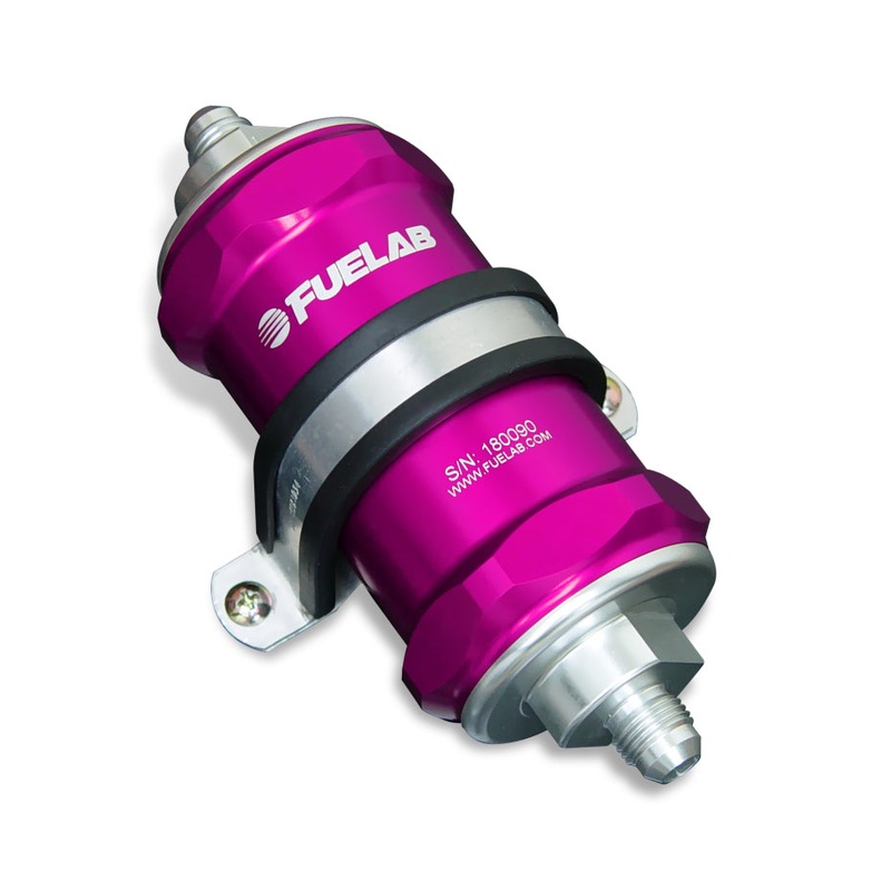 Fuelab 818 In-Line Fuel Filter Standard -8AN In/-6AN Out 100 Micron Stainless – Purple