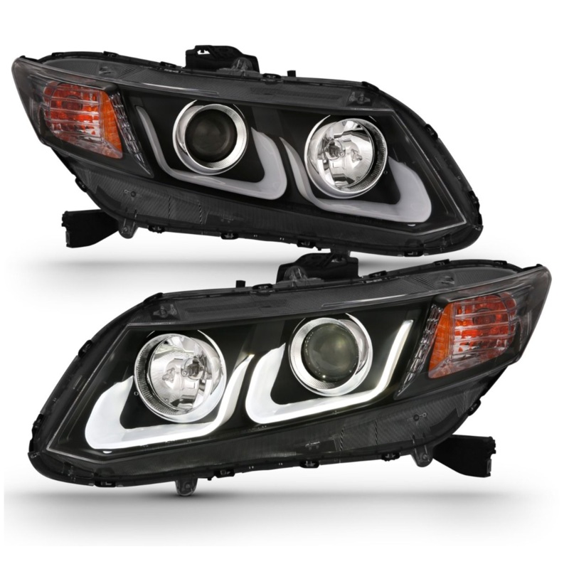 Anzo 2012-2013 Honda Civic 2 DR / 2012-2015 4 DR Projector Headlights U-Bar Black Clear