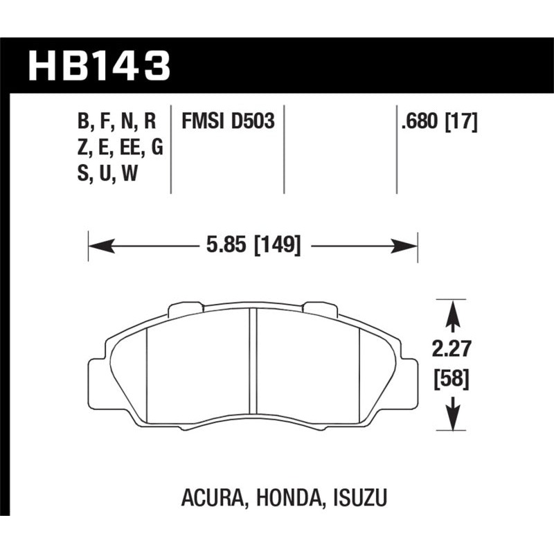 Hawk 1997-1997 Acura CL 3.0 HPS 5.0 Front Brake Pads