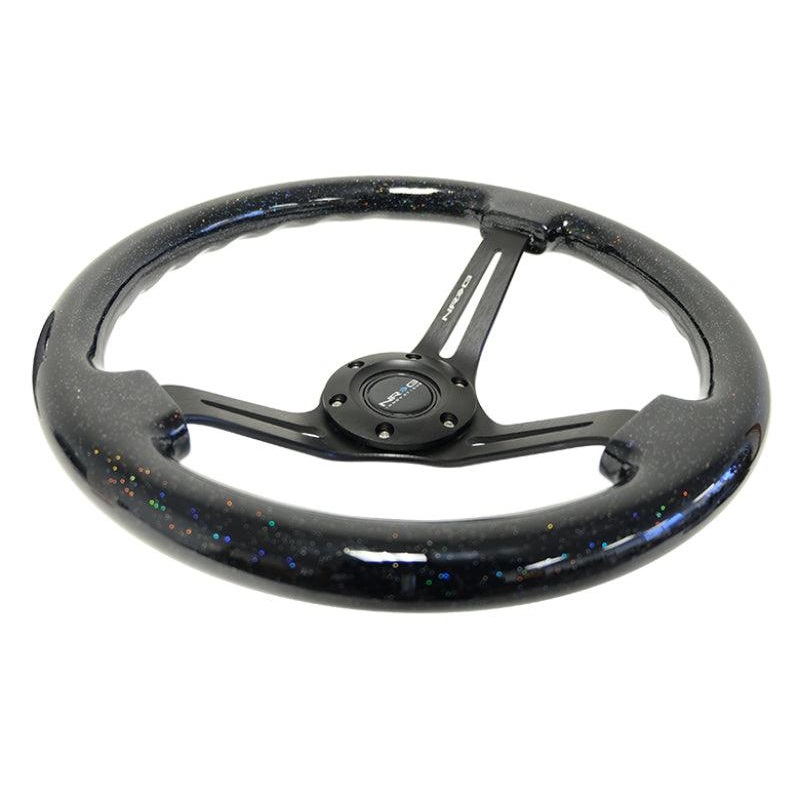 NRG Reinforced Steering Wheel (350mm / 3in. Deep) Black Multi Color Flake Wood w/ Black Matte Center