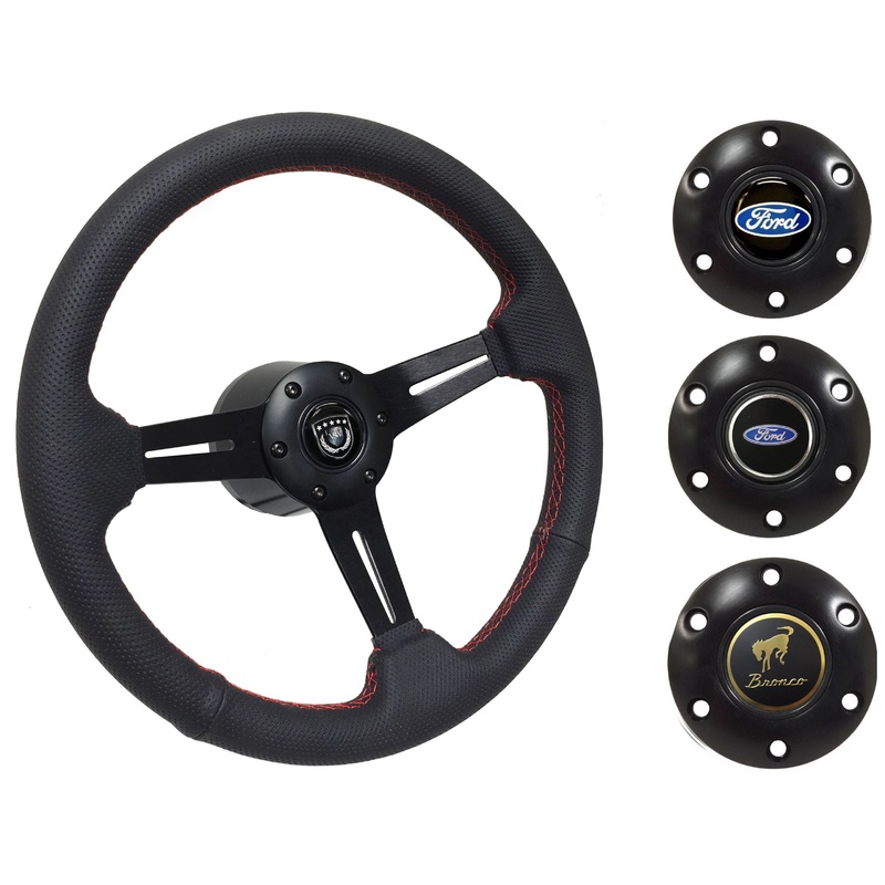 1975-77 Ford Bronco Steering Wheel Kit | Perforated Black Leather | ST3586RED