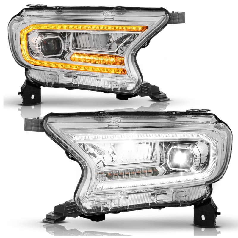 Anzo 2019-2023 Ford Ranger Full Led Projector Headlights Chrome w/ Initiation & Sequential (For Factory Halogen Model)