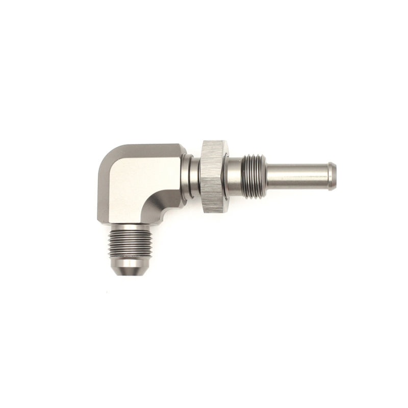 DeatschWerks 6AN Male Flare to 5/16in Male Barb Bulkhead Adapter 90-Degree – Anodized Matte Black