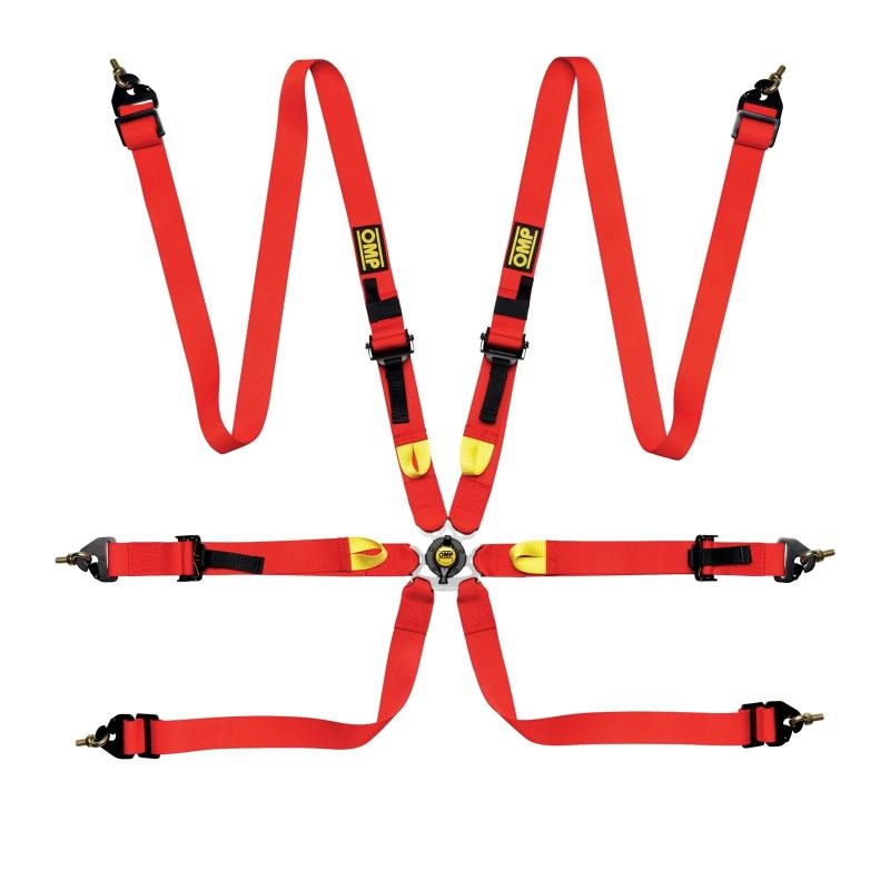 OMP Safety Harness First 2In Red | Fia 8853-2016 Pull Up – Steel Adj