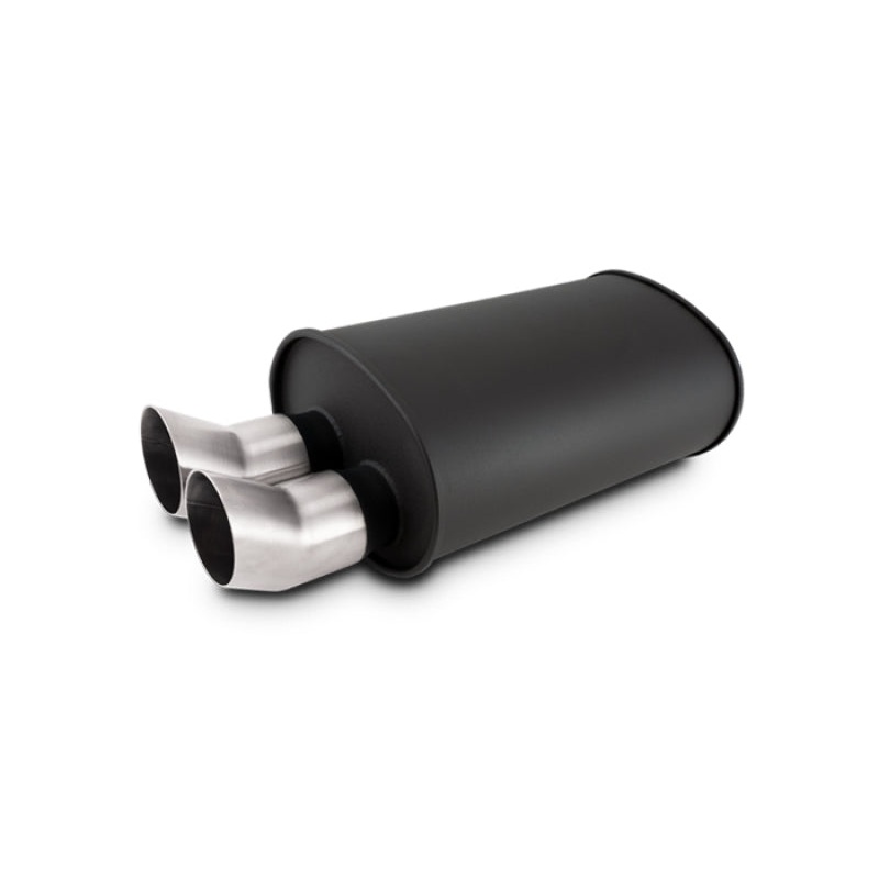 Vibrant Streetpower Flat Blk Muffler 9.5×6.75x15in Body 2.5in Inlet ID 3in Tip OD w/Dual DTM Tips