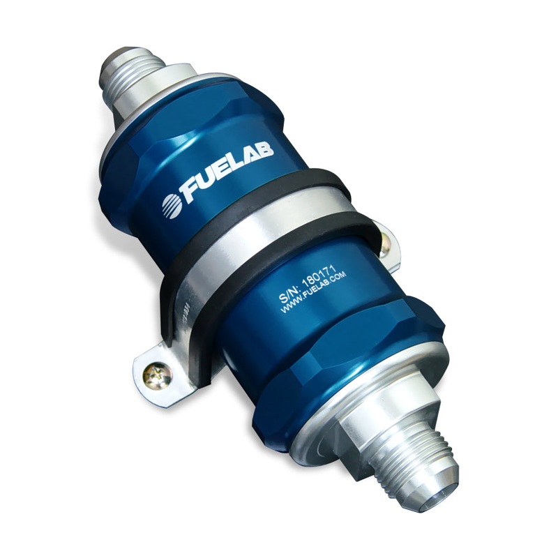 Fuelab 818 In-Line Fuel Filter Standard -8AN In/-6AN Out 40 Micron Stainless – Blue