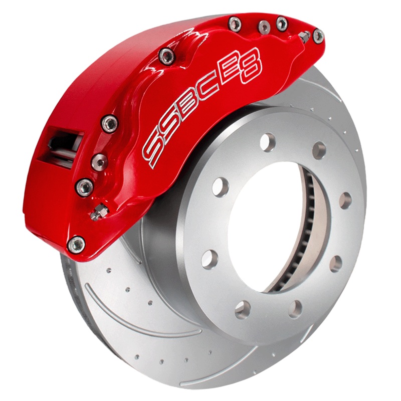 American Made B8-Barbarian 8 Piston Billet Aluminum  Direct Fit Front Caliper Disc Brake Kit W/DS Rotors. Red A404-10R-DS
