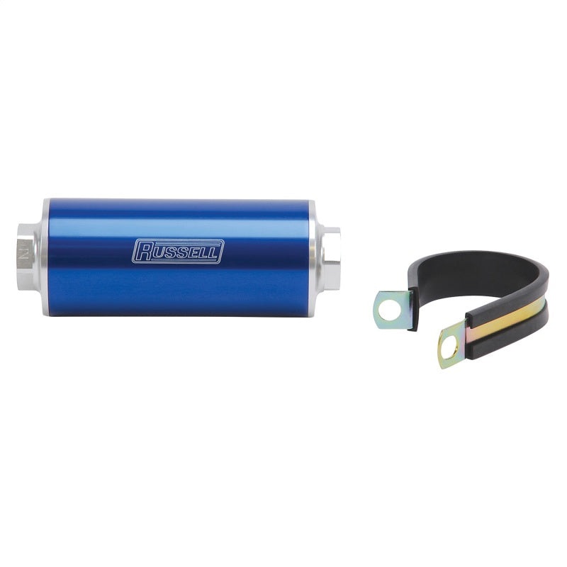 Russell Performance Profilter Fuel Filter 6in Long 60 Micron -10AN Inlet -10AN Outlet – Blue