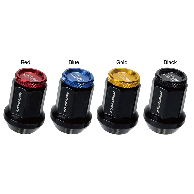 Project Kics Kyokugen Lug Nut Set | 20 12×1.50 Black Aluminum w/Red Cap | WHP1KR