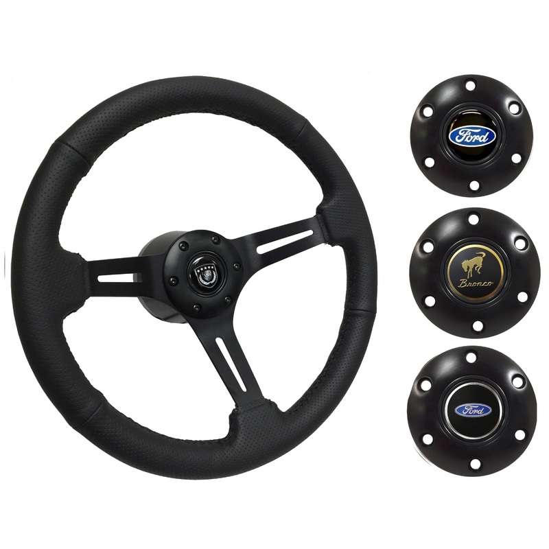 1966-72 Ford Bronco Steering Wheel Kit | Perforated Black Leather | ST3586BLK