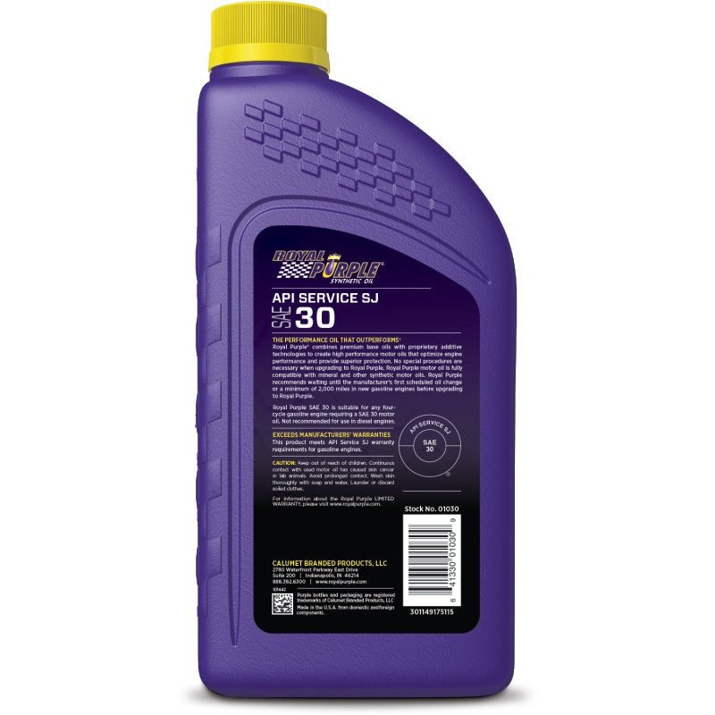 Royal Purple Premium Synthetic High Performance Straight-Grade SAE 30 Motor Oil – 1 Quart