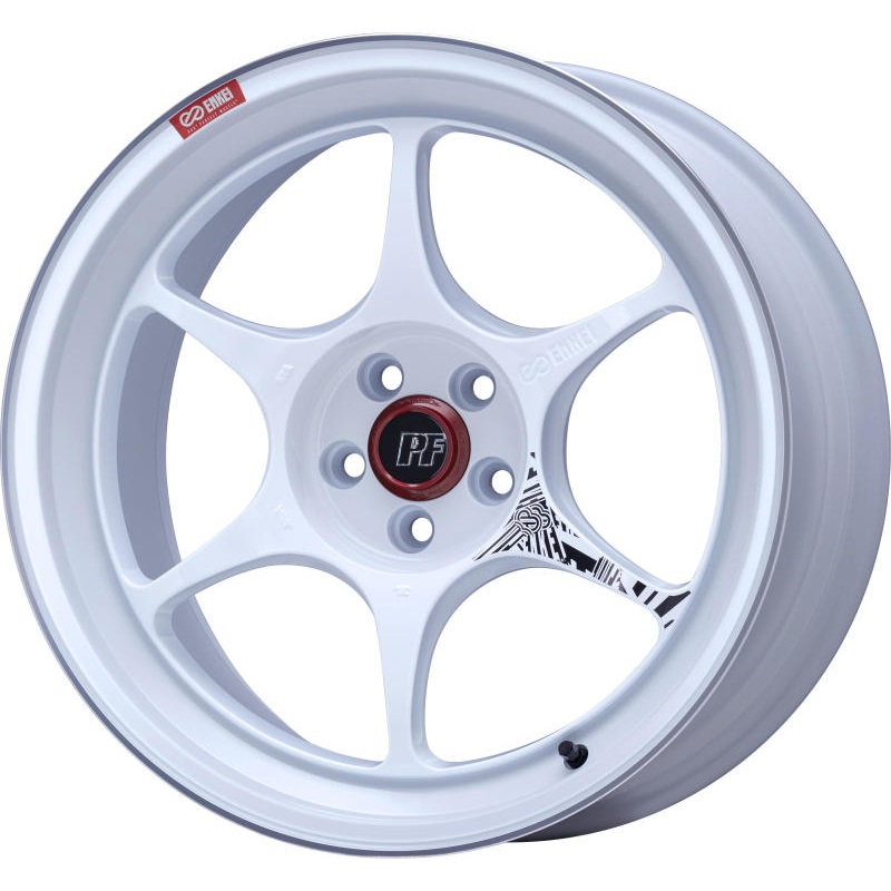 Enkei PF06 18x8in 5×112 BP 50mm Offset 75mm Bore White Machined Wheel
