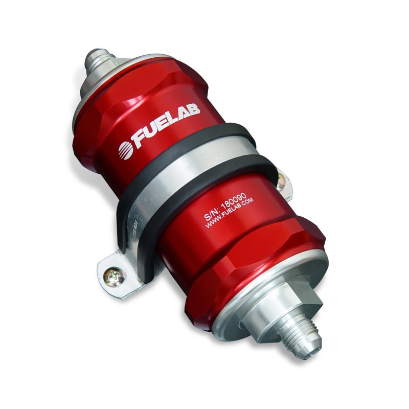 Fuelab 818 In-Line Fuel Filter Standard -12AN In/-8AN Out 10 Micron Fabric – Red