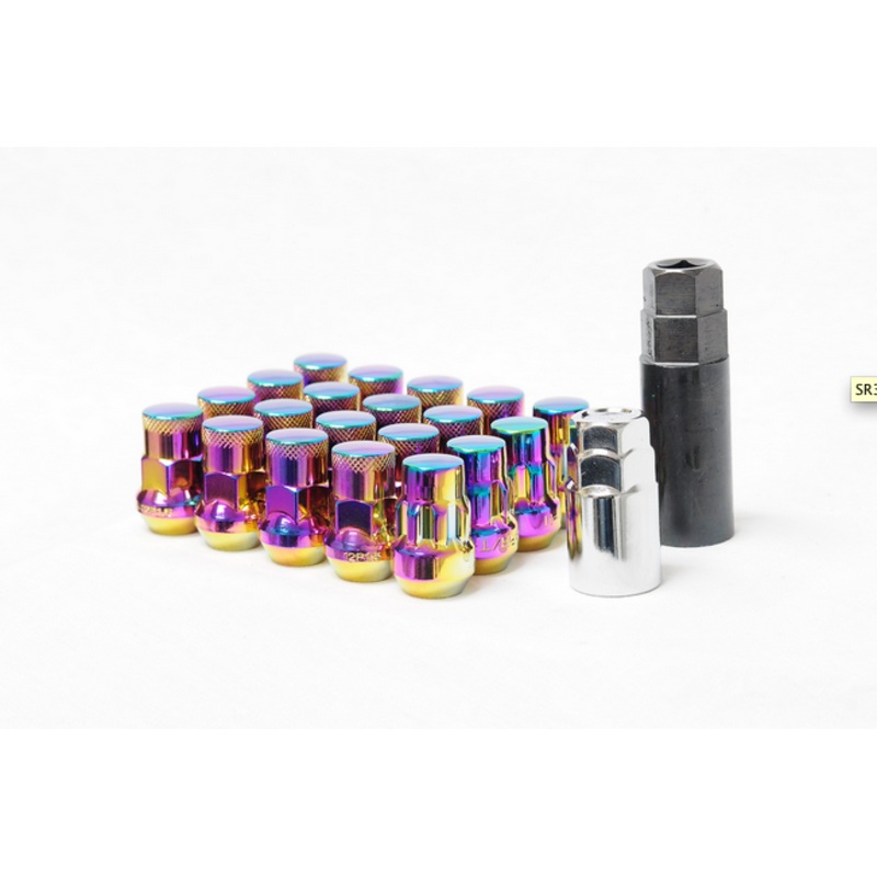 Muteki SR35 Closed End Lug Nut / Lock Set 12×1.50 Chrome Neon (20 Piece Kit) 35mm Tall