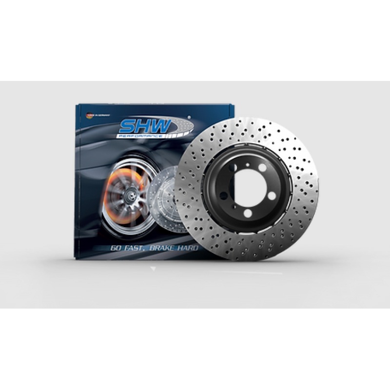 SHW 06-10 BMW M5 5.0L Right Front Cross-Drilled Lightweight Brake Rotor (34112282806)
