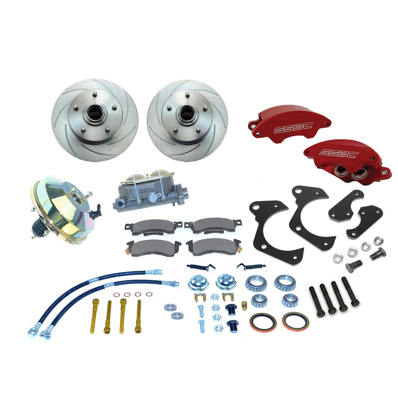 American Made Super Twin 2-Piston Billet Aluminum Front Drum to Disc Brake Conversion Kit W/Rotors. Red A129-2A