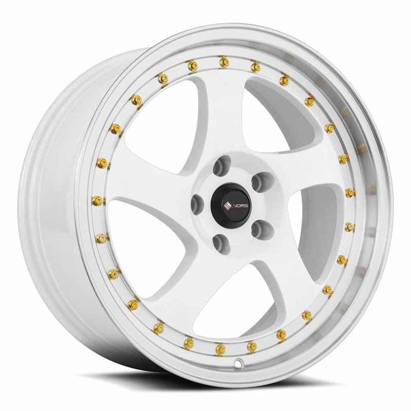 VORS VR2 15″ 4×100 White Machine Lip Gold Rivet