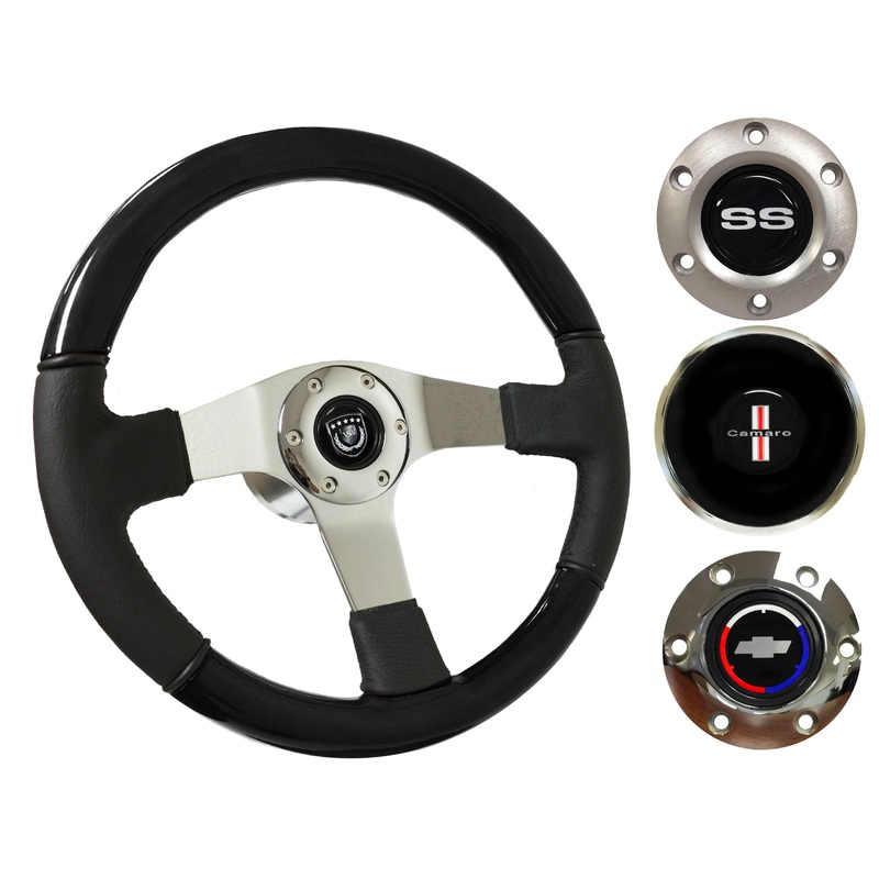 1967-68 Camaro Steering Wheel Kit | Black Ash Wood – Leather | ST3019BK