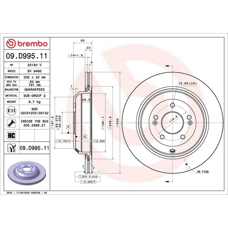 PRIME UV Coated Rear Disc Brake Rotor – 09.D995.11
