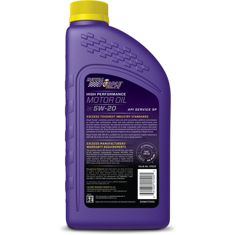Royal Purple Premium Synthetic High Performance Multi-Grade 5W-20 Motor Oil – 1 Quart