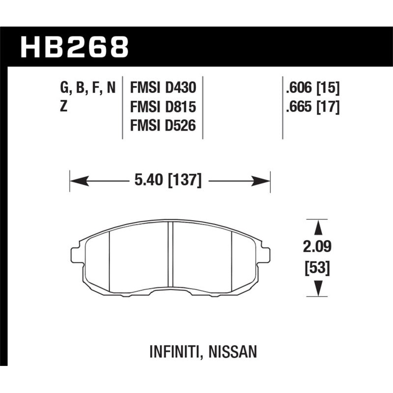 Hawk 03-04 G35/03-05 G35X/ 02-05 350z w/o Brembo HPS Street Front Brake Pads