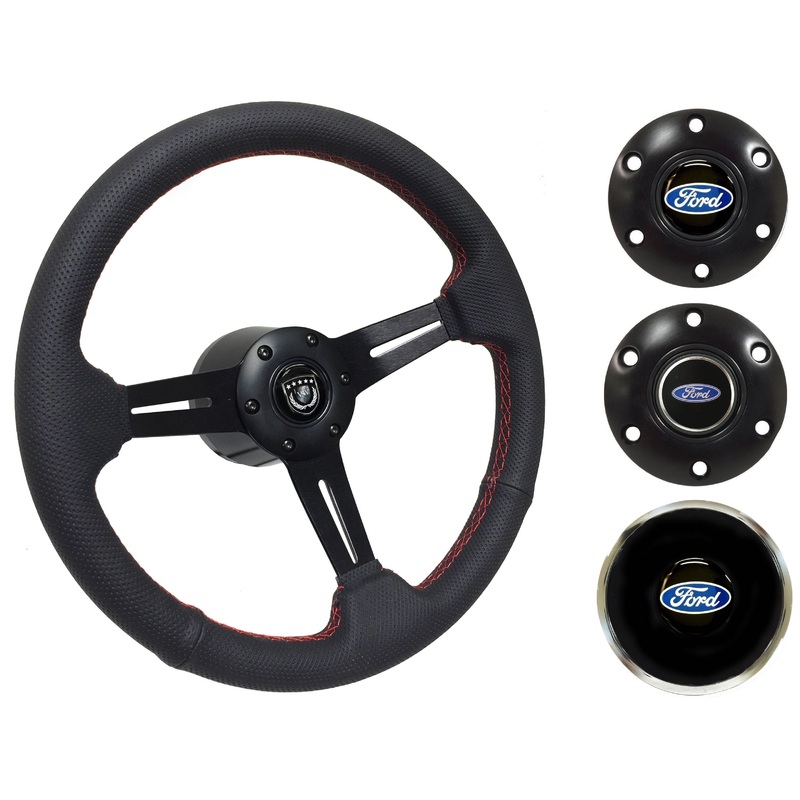 1970-76 Ford Torino Steering Wheel Kit | Perforated Black Leather | ST3586RED