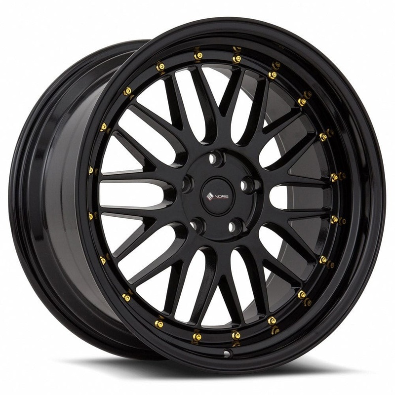 VORS VR8 20″ 5×114.3 All Black Gold Rivet