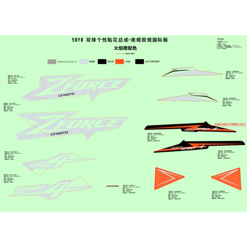LH Side Plate Decal Cargo Box Lava Orange by CF Moto