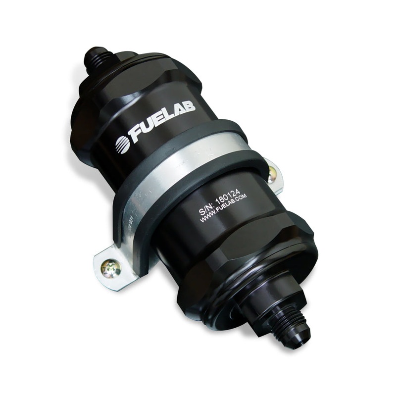 Fuelab 818 In-Line Fuel Filter Standard -8AN In/-12AN Out 100 Micron Stainless – Black