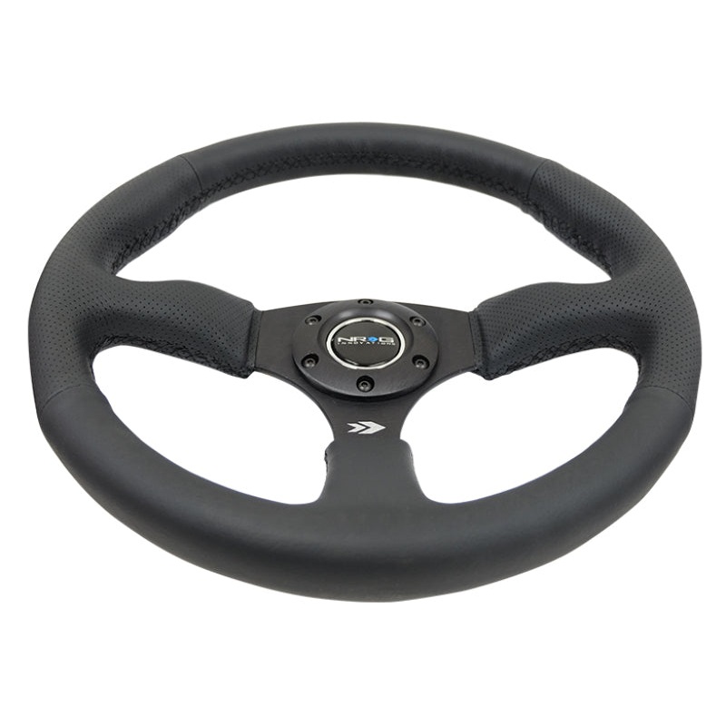 NRG Reinforced Steering Wheel (350mm / 2.5in. Deep) Blk Leather Comfort Grip w/5mm Matte Blk Spokes