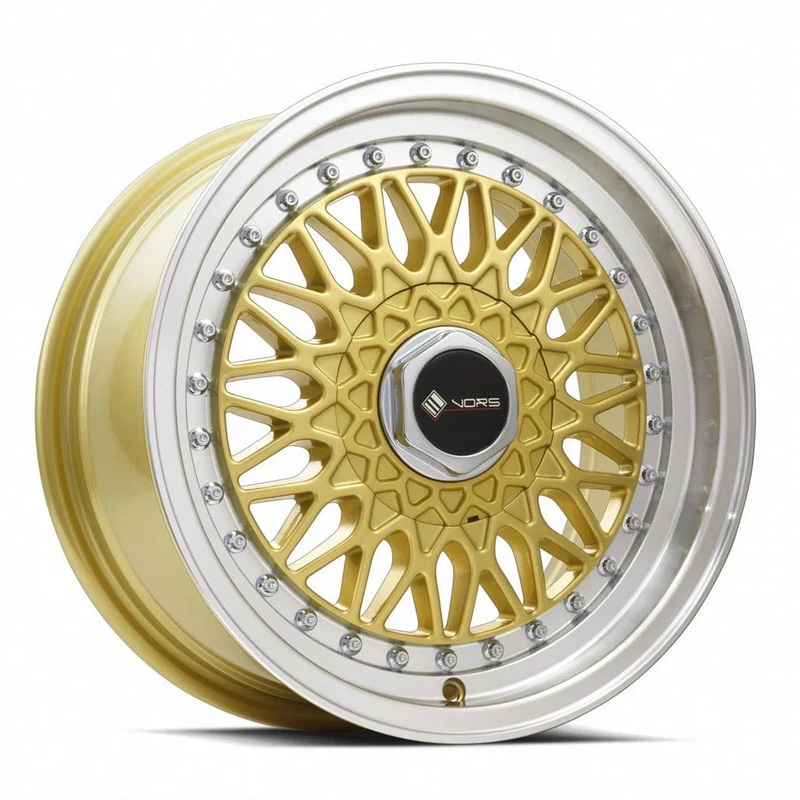 VORS VR3 17″ 4×98 Gold Machine Lip Chrome Rivet