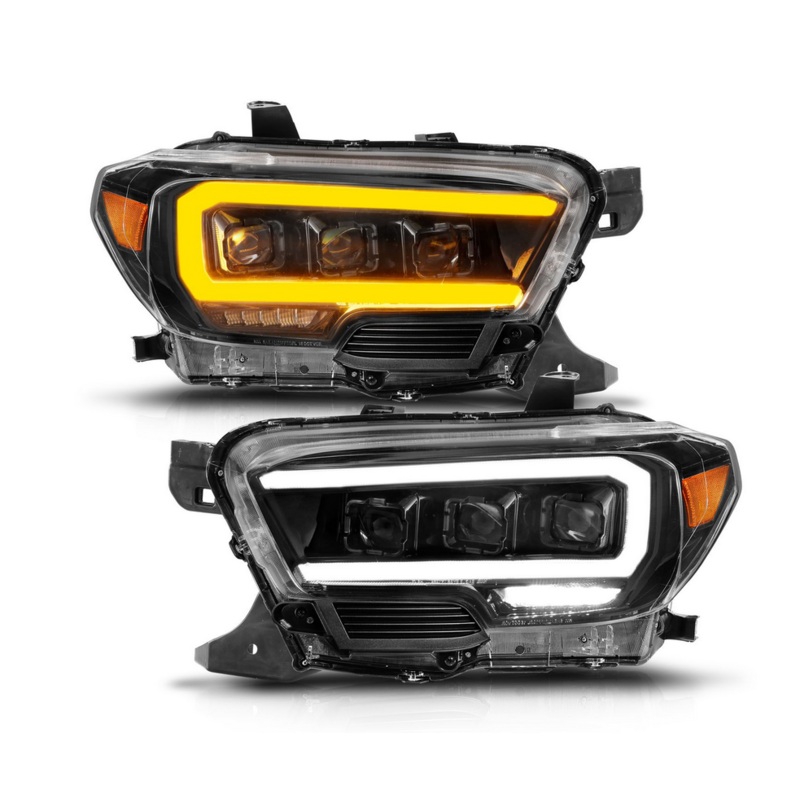 Anzo 2016-2023 Toyota Tacoma Black Full LED Projector Plank Style Headlights w/ Initiation Feature & Sequential