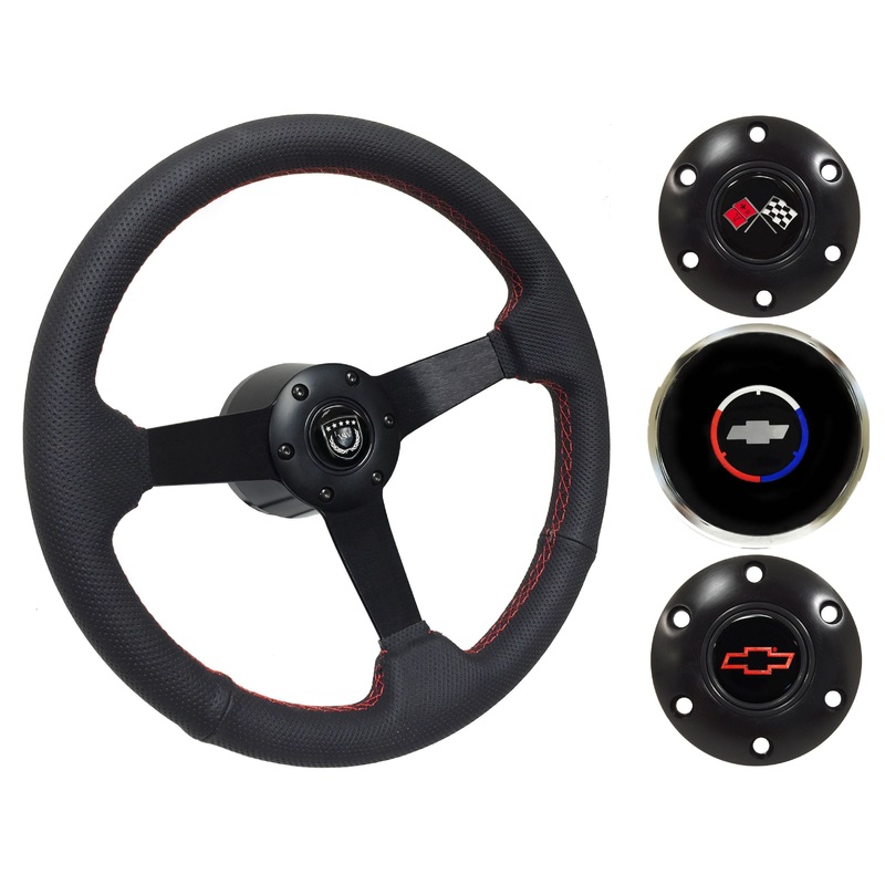 1984-89 Corvette Steering Wheel Kit | Perforated Black Leather | ST3602RED