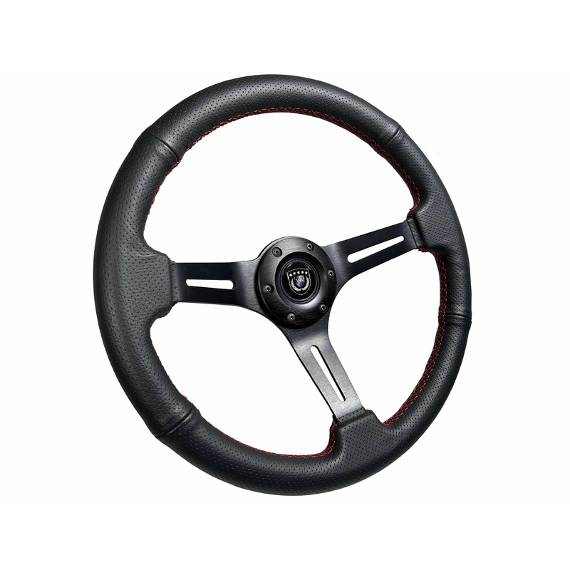 VSW S6 Sport Steering Wheel | Perforated Leather Black w/ Red Stitch | ST3586RED