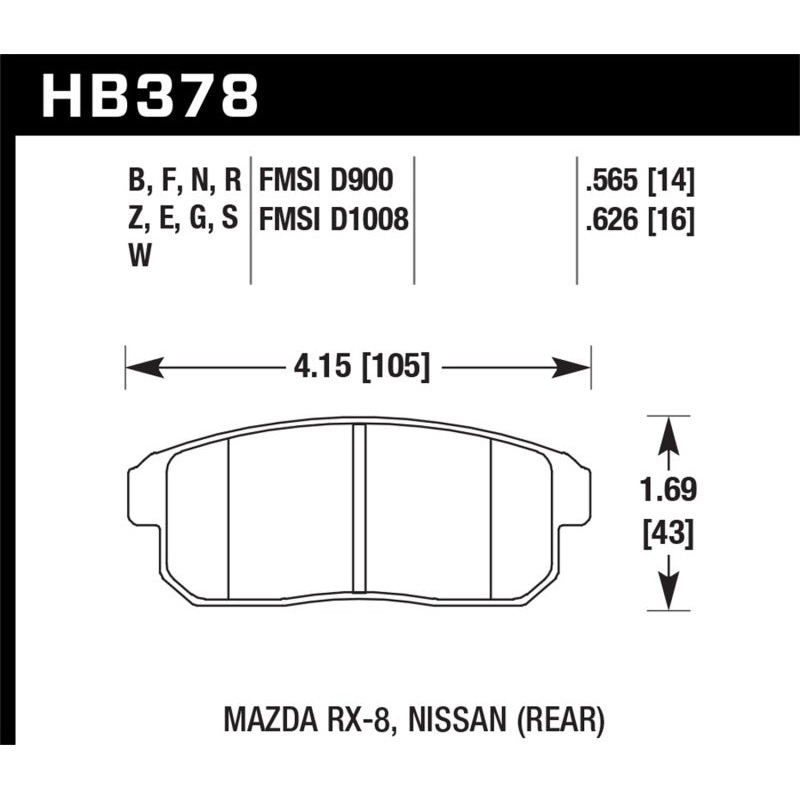 Hawk Mazda RX-8 / Nissan Track DTC-60 Race Rear Brake Pads
