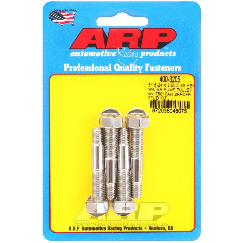 ARP 5/16-24 X 2.000 SS Hex Water Pump Pulley w/ .750in Fan Spacer Stud Kit