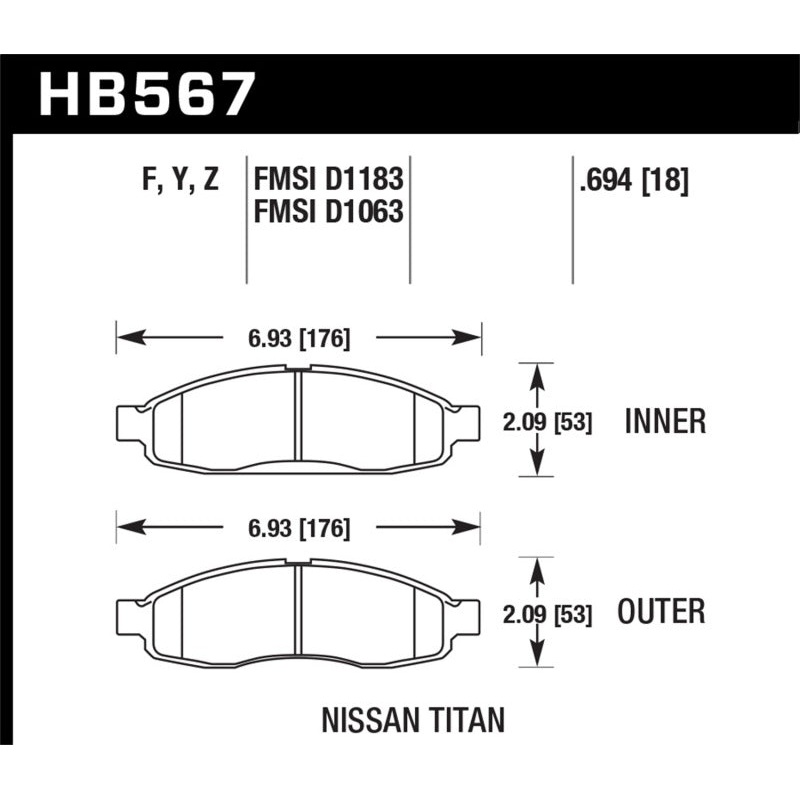 Hawk 04-06 infiniti QX56 / 05-06 Armada / 04 Pathfinder / 04-07 Titan LTS Street Front Brake Pads
